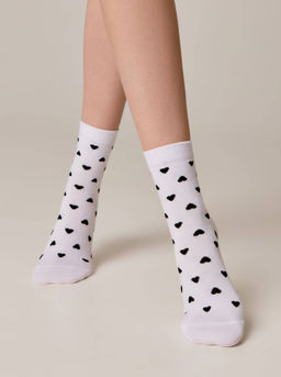 Цена за 2 пары. Носки Короткие CONTE Хлопковые носки CLASSIC с рисунками Сердечки белый