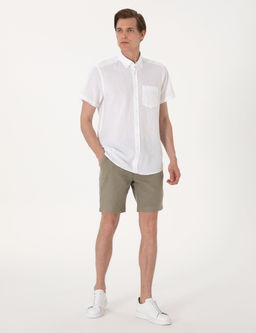 Haki Slim Fit %100 Keten Beli Lastikli Ba_c_kl_ Dokuma _ort