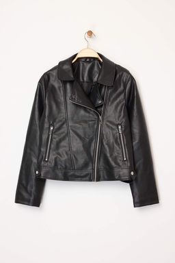 Siyah Fitted Kal?p Suni Deri Biker Ince Ceket Mont TWOAW26MO00083 - Trendyolmilla фото 5