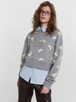 Свитшот женский серый "Не буди лихо" цветы на сером 122966