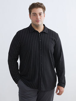 B?y?k Beden Slim Fit Uzun Kollu ?izgili Erkek G?mlek