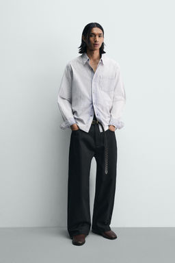 CAMISA RELAXED FIT LAVADA RAYAS / Azul