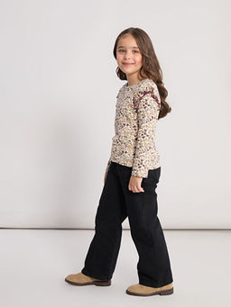 Uzun Kollu ?i?ek Desenli K?z ?ocuk Ti??rt