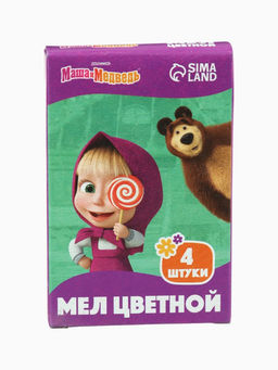 Цена за 8 шт. Мелки цветные школьные, 4 шт. Маша и медведь, прямоугольные  фото 8