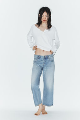 JEANS TRF WIDE LEG CROPPED TIRO BAJO / Azul claro