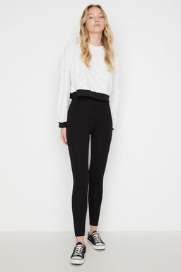 Siyah Toparlay?c? Beli Lastikli Yuksek Bel Esnek Orme Tayt TWOAW20TA0087 - Trendyolmilla фото 2