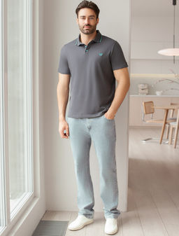 Футболка-поло из фактурного трикотажа - Vilatte фото 5