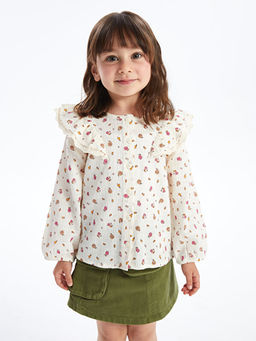 Bebe Yaka Uzun Kollu ?i?ek Desenli K?z Bebek G?mlek