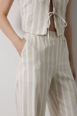 TRENDYOLMILLA Bej Keten Gorunumlu Cizgili Beli Lastikli Cigarette Pantolon TWOSS25PL00037 фото 6