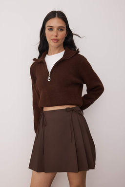 Trendyolmilla Koyu Antrasit Plise ve Kurdele Detayl? Mini Boy Dokuma Etek TEDAW25ET00012  фото 11