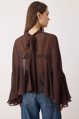 Koyu Kahverengi Volanl? Astars?z Boho Dokuma Bluz TWOAW26BZ00203 - Trendyolmilla фото 4