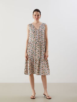 V Yaka ?i?ekli A Kesim Elbise