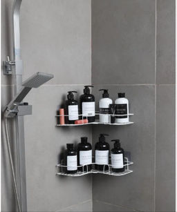 Полка в ванную угловая, полка для ванной угловая, без сверления белая