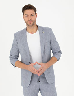 Koyu Mavi Ex. Slim Fit Keten Kar___ml_ Ceket