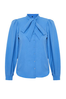 TRENDYOLMILLA Ekru Yakada Fular Detayl? Regular Normal Kal?p Dokuma Gomlek TWOSS21GO0098  фото 7