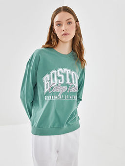 Bisiklet Yaka Bask?l? Kad?n Sweatshirt