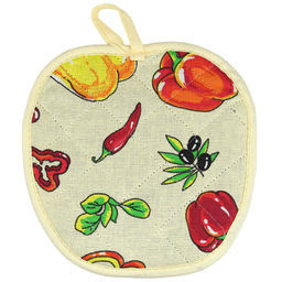 Прихватка с запахом 19х19см Перцы, форма Яблоко, рогожка 171г/м2, хлопок 100%, наполнитель - ватин 280г/м2, на пластмассовом подвесе, Домашняя мода (Россия)  фото 3