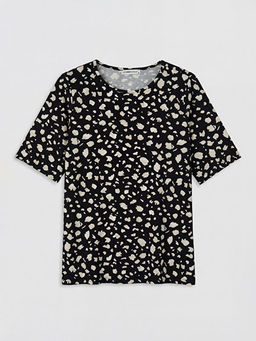 Bisiklet Yaka Desenli Kad?n Ti??rt