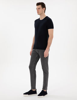 Lacivert Slim Fit Bisiklet Yaka Triko Ti__rt