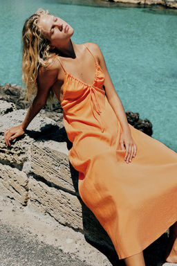 VESTIDO MIDI FLUIDO LAZADA / Naranja - Zara фото 2