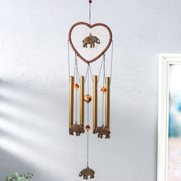 Музыка ветра с ловцом снов Слон в сердце, 4 трубки, 52 см