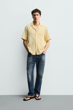 CAMISA REGULAR FIT JACQUARD RAYAS / Amarillo