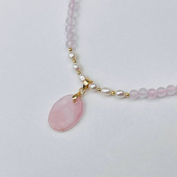 Колье из Розового кварца и Жемчуга 40 см +