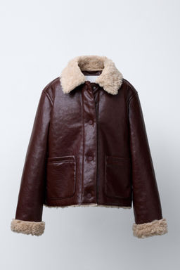 DOUBLE-FACED FAUX SHEARLING AND FAUX LEATHER JACKET