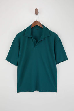 Yesil Oversize Polo Yaka Duz Polo Yaka T-shirt TMNSS23PO00020