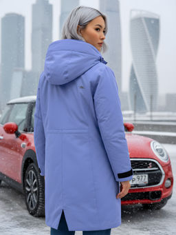 Парка зимняя женская с капюшоном василькового цвета 9538-1Vs - Valianly фото 19