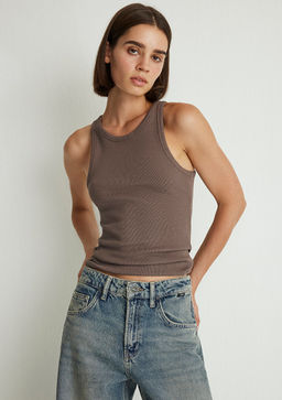 Halter Yaka Kahverengi Basic Atlet - Mavi фото 2