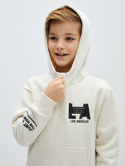 Bask?l? Uzun Kollu Erkek ?ocuk Hoodie