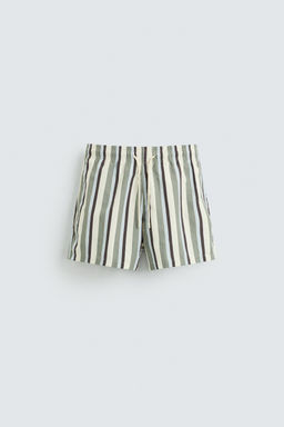 STRIPED MID-LENGTH SWIMMING TRUNKS
