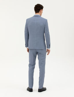 Koyu Mavi Ex. Slim Fit %100 Y_n _izgili Tak_m Elbise