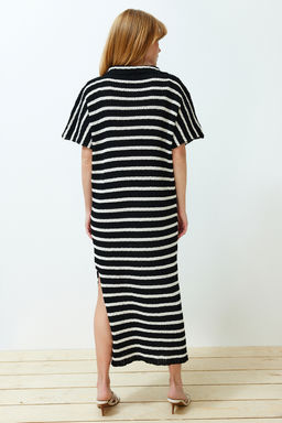 Siyah Mini Cizgili Polo Yaka Elbise TWOSS24EL00824 - Trendyolmilla фото 6