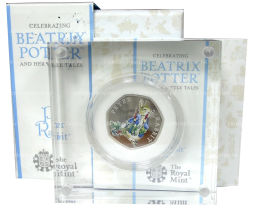 Монета 50 пенсов 2018 года Великобритания 150 лет со дня рождения Беатрис Поттер Кролик Питер (в коробке)