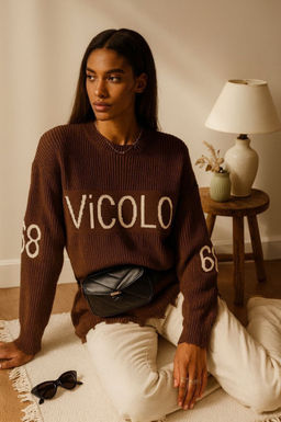 K13281 Джемпер (вязаный трикотаж) КОРИЧНЕВЫЙ