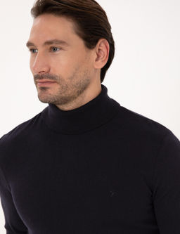 Lacivert Slim Fit Pamuk Kar___ml_ Bal_k__ Yaka Basic Triko Kazak - Cacharel фото 2