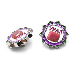 Брошь значок "Урал" с родонитом 25*25мм