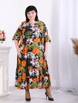 Платье больших размеров с тропическим принтом - Almond фото 2
