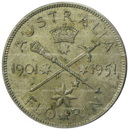 1 флорин (2 шиллинга) 1951 года Австралия 50 лет Федерации