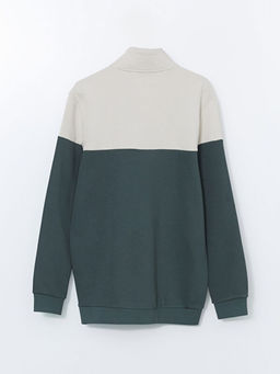 Dik Yaka Uzun Kollu Renk Bloklu Erkek Sweatshirt