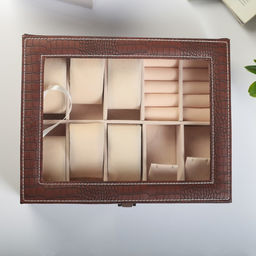 Шкатулка кожзам под часы 6 отделений и бижутерию Кофейный питон матовая 7,7х20х25,5 см - Simaland фото 5