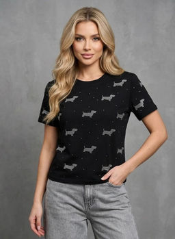 K13695 Футболка со стразами (хлопок) ЧЕРНЫЙ