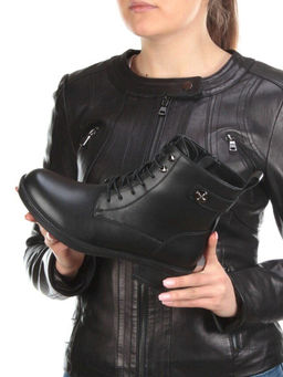 01-5573-1 BLACK Ботинки демисезонные (натуральная кожа, байка)