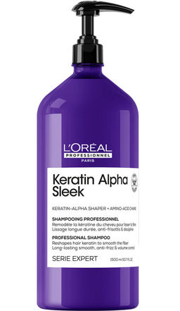 Бессульфатный шампунь для непослушных, пористых волос Keratin Alpha Sleek, 1500 мл (без помпы) Loreal