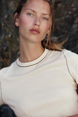 SHORT SLEEVE KNIT TOP WITH PIPING - Zara фото 8