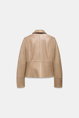 BLAZER ENTALLADA PIEL 100% / Piedra - Zara фото 6