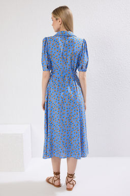 Mavi Cicek Desenli Kusakl? Midi Dokuma Viskon Gomlek Elbise TWOSS20EL1559