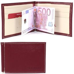 Зажим для купюр Premier-М-53 натуральная кожа (8 карм), бордовый сафьян/бежевый сафьян (582-528) 208109